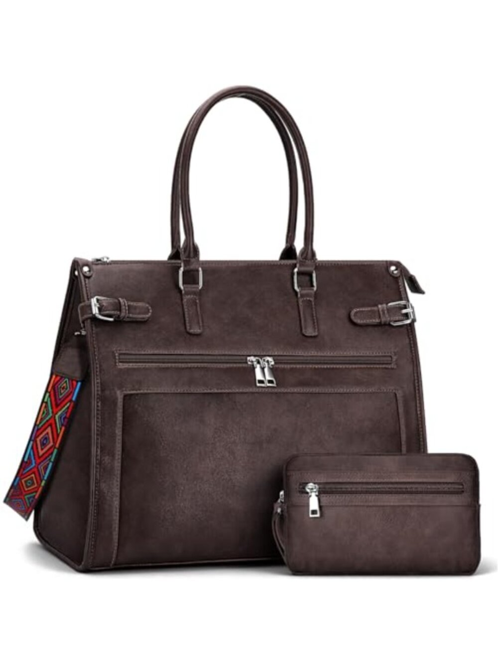15.6 inch Vegan Leather Laptop Tote Bag for Women - Messenger Shoulder Bag